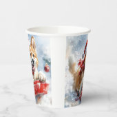 Akita Hond in Sledge Laat het Sneeuw Kerstmis Papieren Bekers (Links)