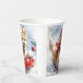 Akita Hond in Sledge Laat het Sneeuw Kerstmis Papieren Bekers (Rechts)