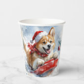 Akita Hond in Sledge Laat het Sneeuw Kerstmis Papieren Bekers (Voorkant)