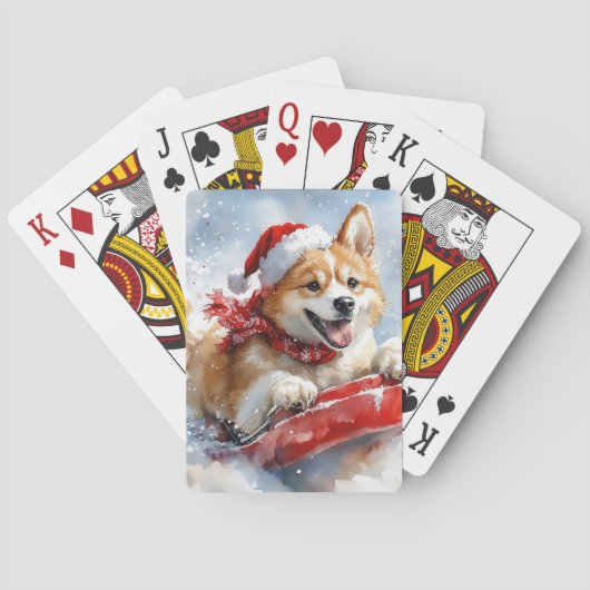 Akita Hond in Sledge Laat het Sneeuw Kerstmis Pokerkaarten (Achterkant)