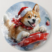 Akita Hond in Sledge Laat het Sneeuw Kerstmis Ronde Button 6,0 Cm (Voorkant)