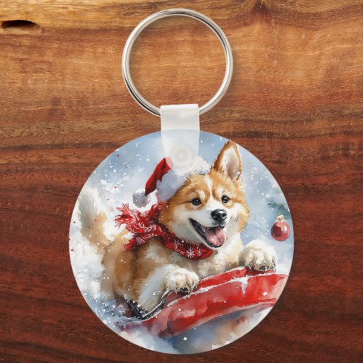 Akita Hond in Sledge Laat het Sneeuw Kerstmis Sleutelhanger (Achterkant)