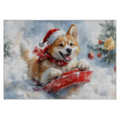 Akita Hond in Sledge Laat het Sneeuw Kerstmis Snijplank (Voorkant)