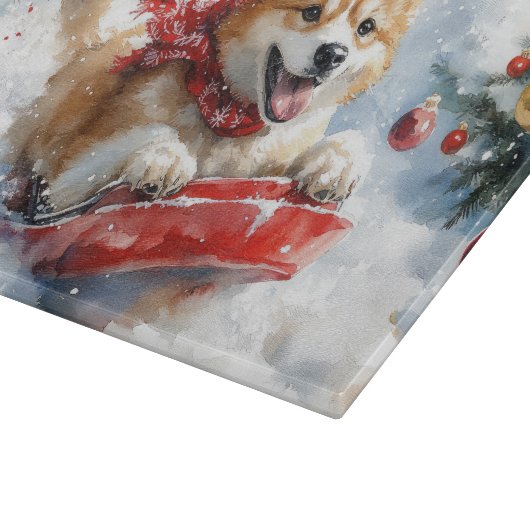 Akita Hond in Sledge Laat het Sneeuw Kerstmis Snijplank (Hoek)