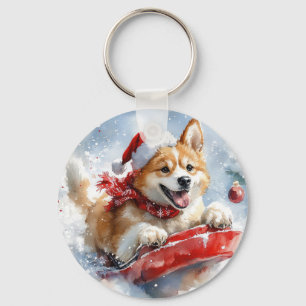 Akita-hond in slee laat het sneeuwen Kerstmis Sleutelhanger