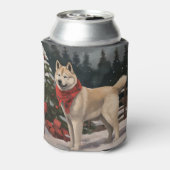 Akita Hond in Sneeuw Kerstmis Blikjeskoeler (Blikje Achterkant)