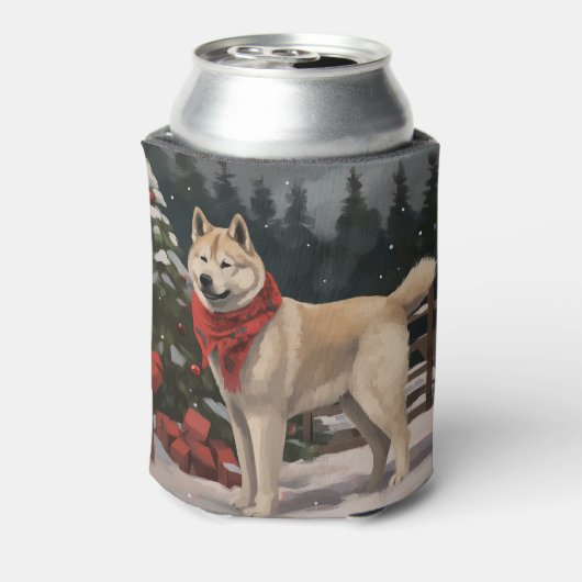 Akita Hond in Sneeuw Kerstmis Blikjeskoeler (Blikje Achterkant)