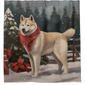 Akita Hond in Sneeuw Kerstmis Douchegordijn (Voorkant)
