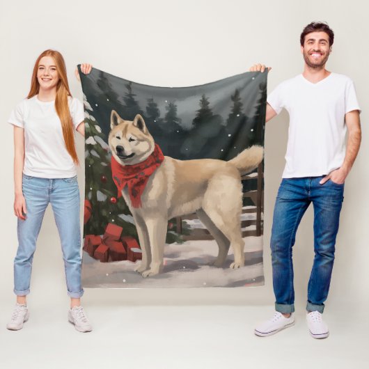 Akita-hond in sneeuw Kerstmis Fleece Deken (In situ)