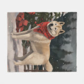 Akita-hond in sneeuw Kerstmis Fleece Deken (Voorkant (Horizontaal))