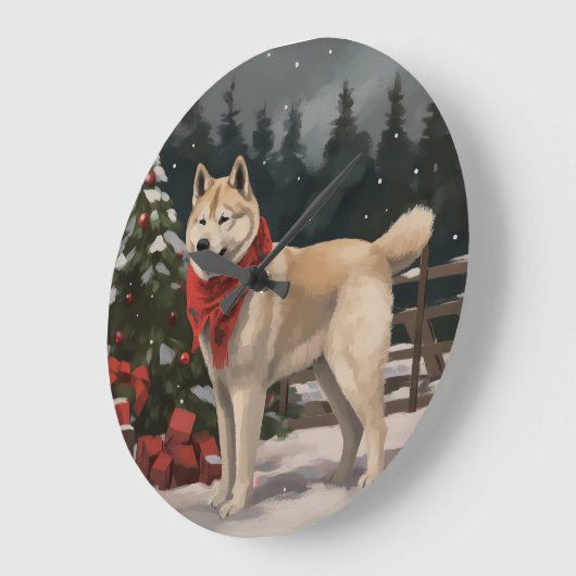Akita Hond in Sneeuw Kerstmis Grote Klok (Hoek)