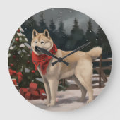 Akita Hond in Sneeuw Kerstmis Grote Klok (Voorkant)