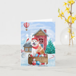 Akita-hond in sneeuw Kerstmis Hondenhok Kaart
