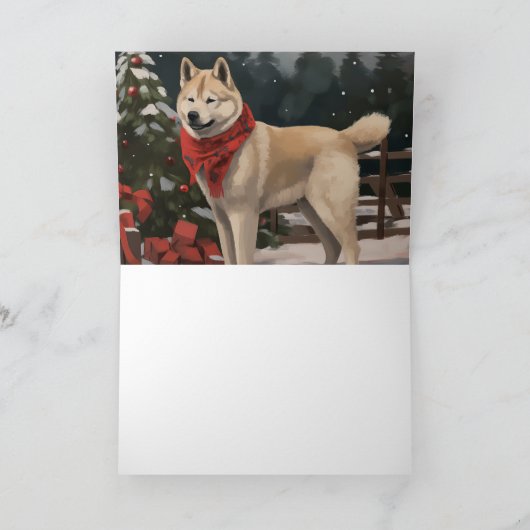 Akita Hond in Sneeuw Kerstmis Kaart (Binnen)