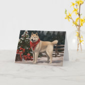 Akita Hond in Sneeuw Kerstmis Kaart (Gele Bloem)