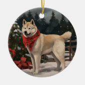Akita Hond in Sneeuw Kerstmis Keramisch Ornament (Voorkant)