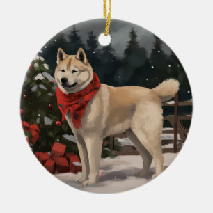 Akita Hond in Sneeuw Kerstmis Keramisch Ornament
