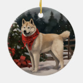 Akita Hond in Sneeuw Kerstmis Keramisch Ornament (Achterkant)