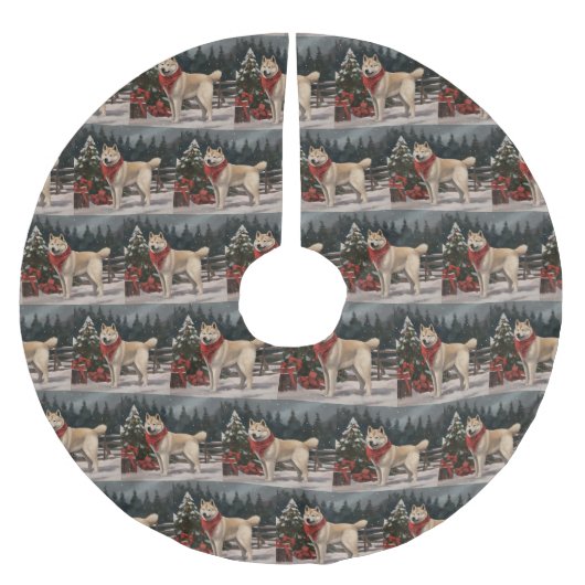 Akita Hond in Sneeuw Kerstmis Kerstboom Rok (Voorkant)