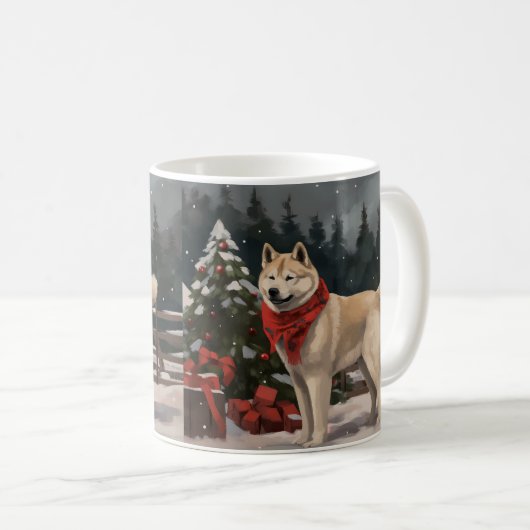 Akita Hond in Sneeuw Kerstmis Koffiemok (Voorkant rechts)