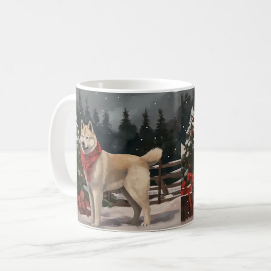 Akita Hond in Sneeuw Kerstmis Koffiemok (Voorkant links)