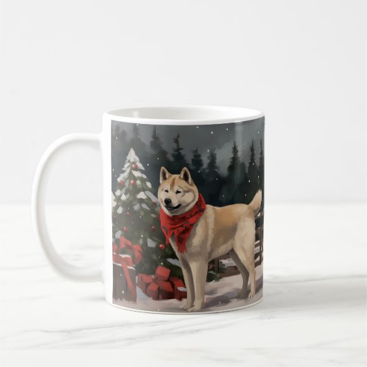 Akita Hond in Sneeuw Kerstmis Koffiemok (Links)