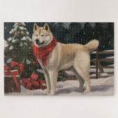 Akita Hond in Sneeuw Kerstmis Legpuzzel (Horizontaal)
