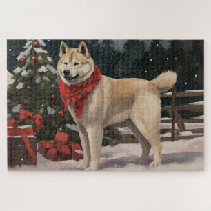 Akita Hond in Sneeuw Kerstmis Legpuzzel