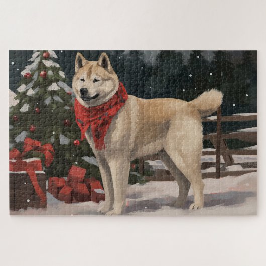 Akita Hond in Sneeuw Kerstmis Legpuzzel (Horizontaal)