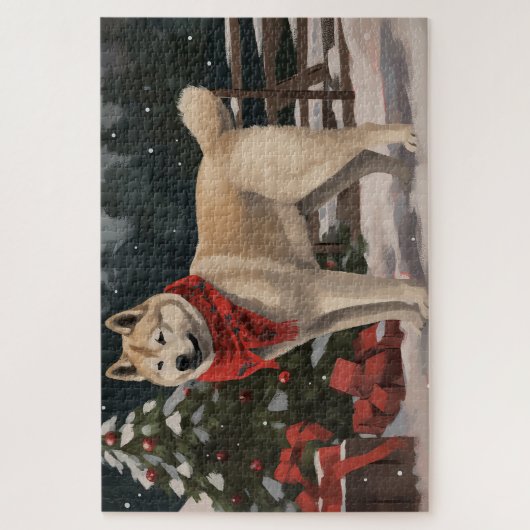 Akita Hond in Sneeuw Kerstmis Legpuzzel (Verticaal)