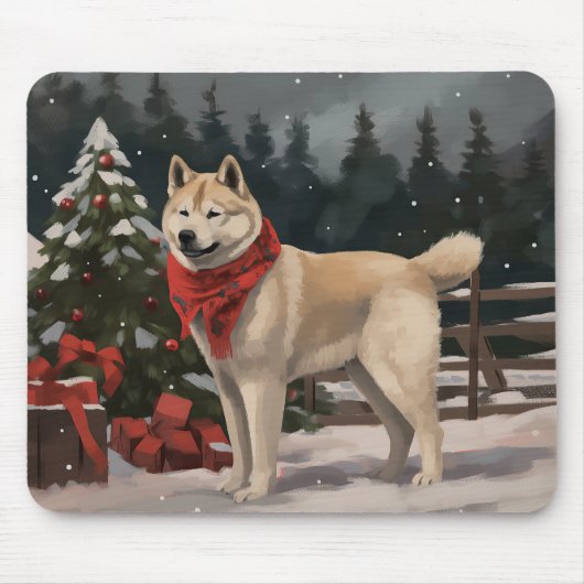 Akita Hond in Sneeuw Kerstmis Muismat (Voorkant)