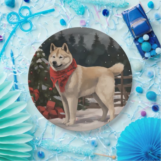 Akita Hond in Sneeuw Kerstmis Papieren Bordje (Feest)