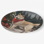 Akita Hond in Sneeuw Kerstmis Papieren Bordje (Gekanteld)
