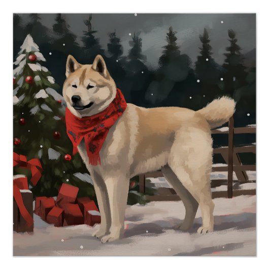 Akita Hond in Sneeuw Kerstmis Perfect Poster (Voorkant)