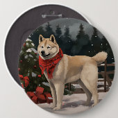 Akita Hond in Sneeuw Kerstmis Ronde Button 6,0 Cm (Voorkant /achterkant)