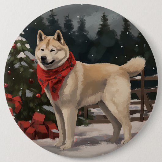 Akita Hond in Sneeuw Kerstmis Ronde Button 6,0 Cm (Voorkant)