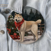 Akita Hond in Sneeuw Kerstmis Ronde Button 6,0 Cm (In situ)