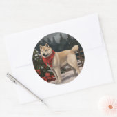 Akita Hond in Sneeuw Kerstmis Ronde Sticker (Envelop)