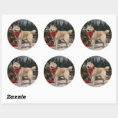 Akita Hond in Sneeuw Kerstmis Ronde Sticker (Vel)
