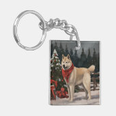 Akita Hond in Sneeuw Kerstmis Sleutelhanger (Voorkant Links)