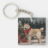 Akita Hond in Sneeuw Kerstmis Sleutelhanger (Voorkant)