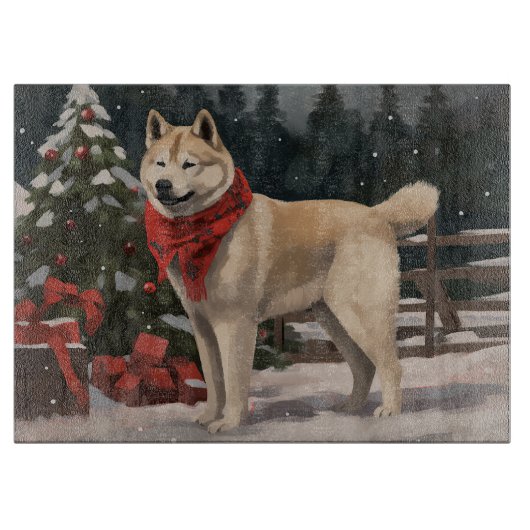 Akita Hond in Sneeuw Kerstmis Snijplank (Voorkant)
