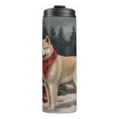 Akita Hond in Sneeuw Kerstmis Thermosbeker (Voorkant)