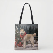 Akita Hond in Sneeuw Kerstmis Tote Bag (Voorkant)