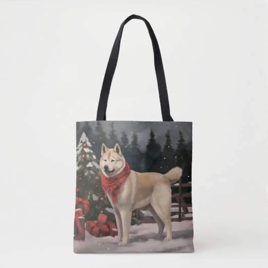 Akita Hond in Sneeuw Kerstmis Tote Bag (Voorkant)