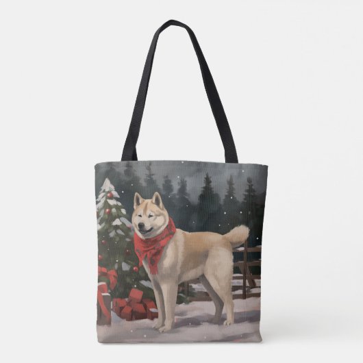 Akita Hond in Sneeuw Kerstmis Tote Bag (Achterkant)
