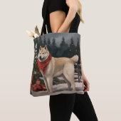 Akita Hond in Sneeuw Kerstmis Tote Bag (Dichtbij)