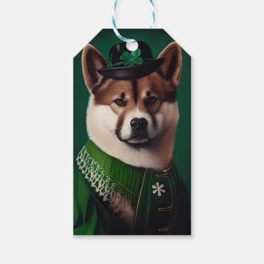akita hond in St. Patrick's Day Dress Cadeaulabel (Voorkant)