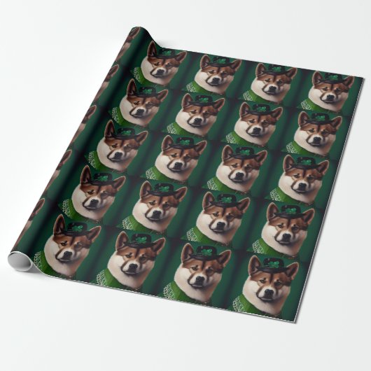 akita hond in St. Patrick's Day Dress Cadeaupapier (Uitgerold)