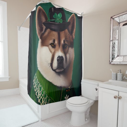 akita hond in St. Patrick's Day Dress Douchegordijn (In situ)
